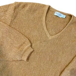 St. Croix Knits VINTAGE 100% Alpaca Wool V-Neck Sweater Camel Made In USA Large
